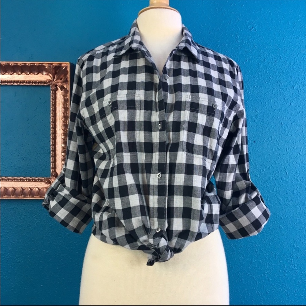 Madewell Broadway & Broome Plaid button down top.